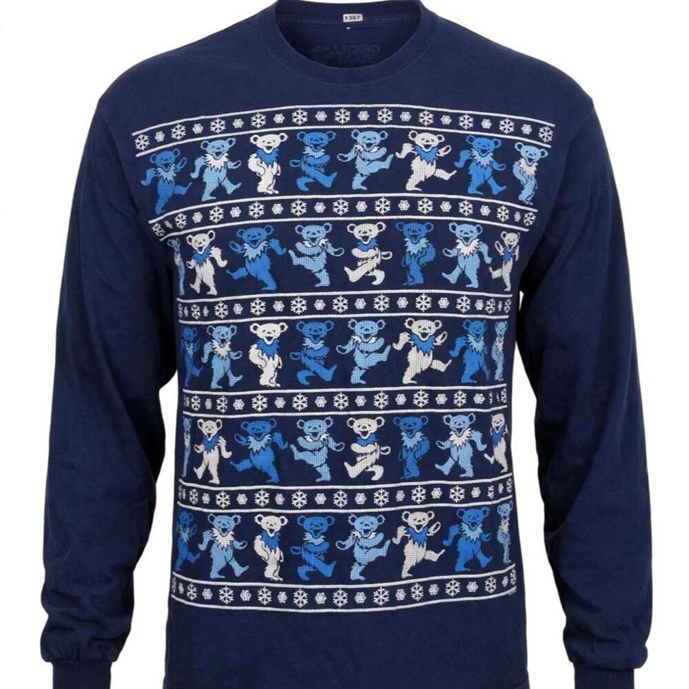 GRATEFUL DEAD-DANCIN BEAR-XMAS SWEATER Long Sleeve NAVY T-SHIRT Liquid Blue